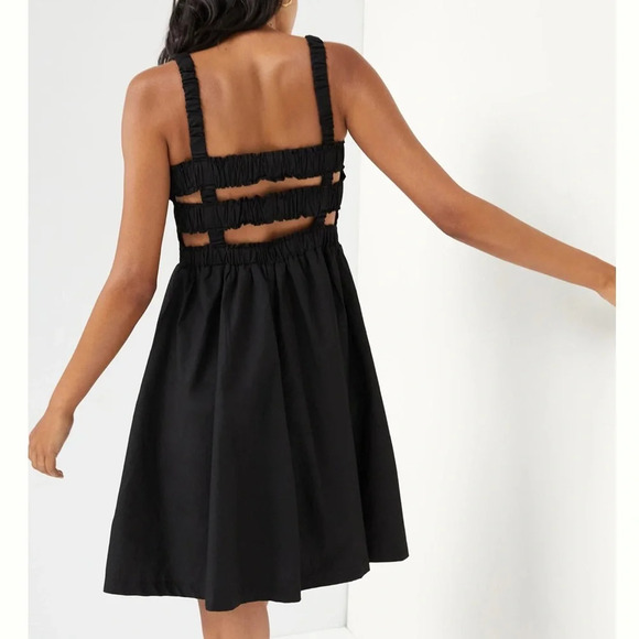 Anthropologie Pinch Smocked Open Back Garden Party Mini Dress in Black - Picture 2 of 9